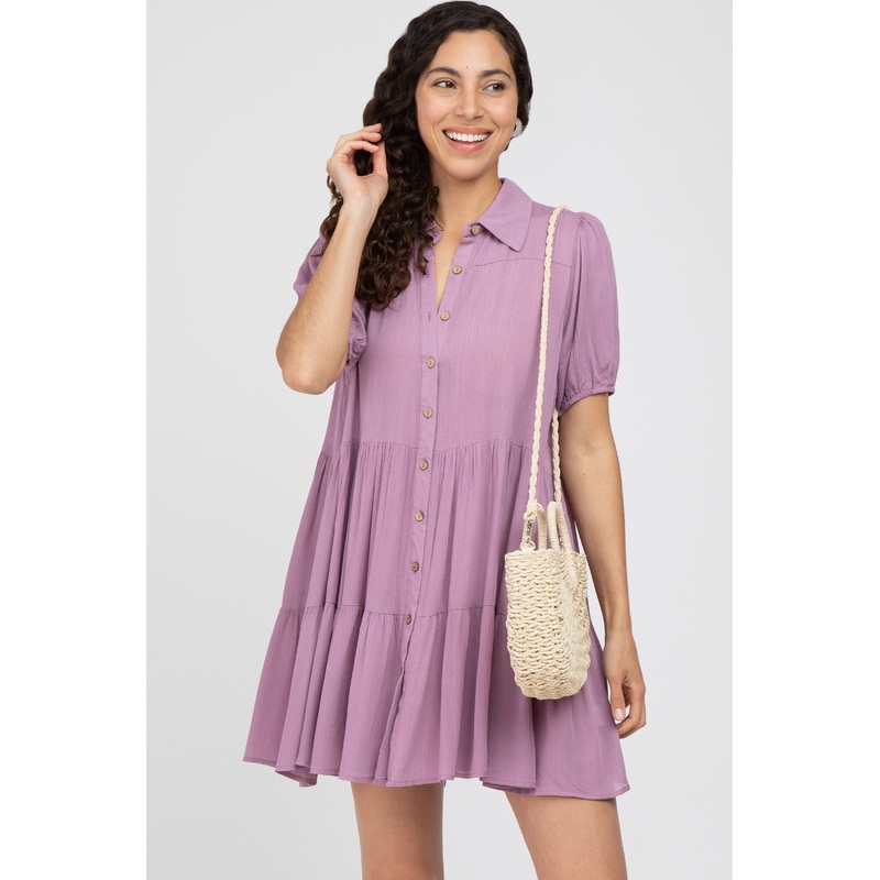 Violet Tiered Button Down Dress