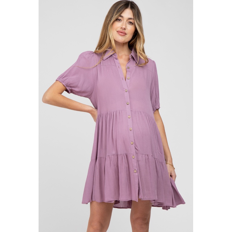 Violet Tiered Button Down Maternity Dress