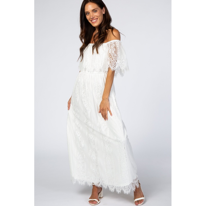 White Lace Off Shoulder Maxi Dress