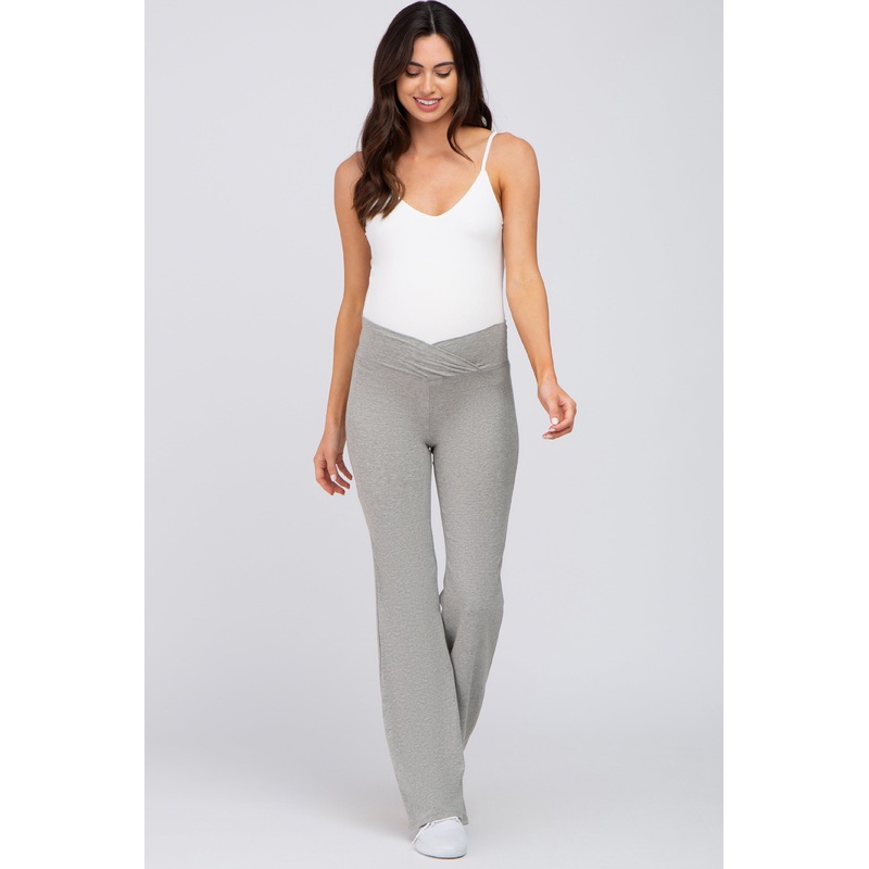 Heather Grey Layered V-Front Maternity Leggings