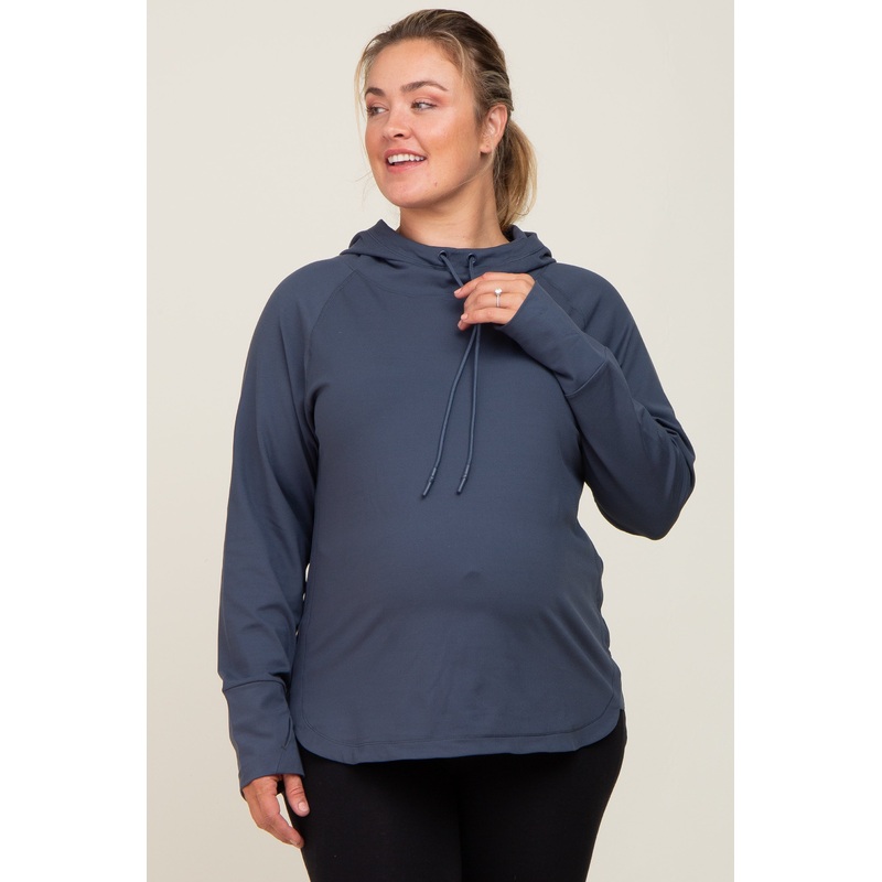 Navy Hooded Long Sleeve Plus Maternity Active Top