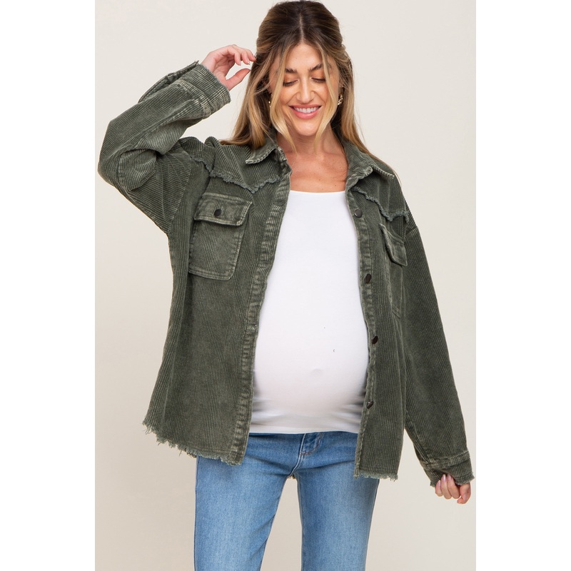 Olive Corduroy Maternity Shirt Jacket