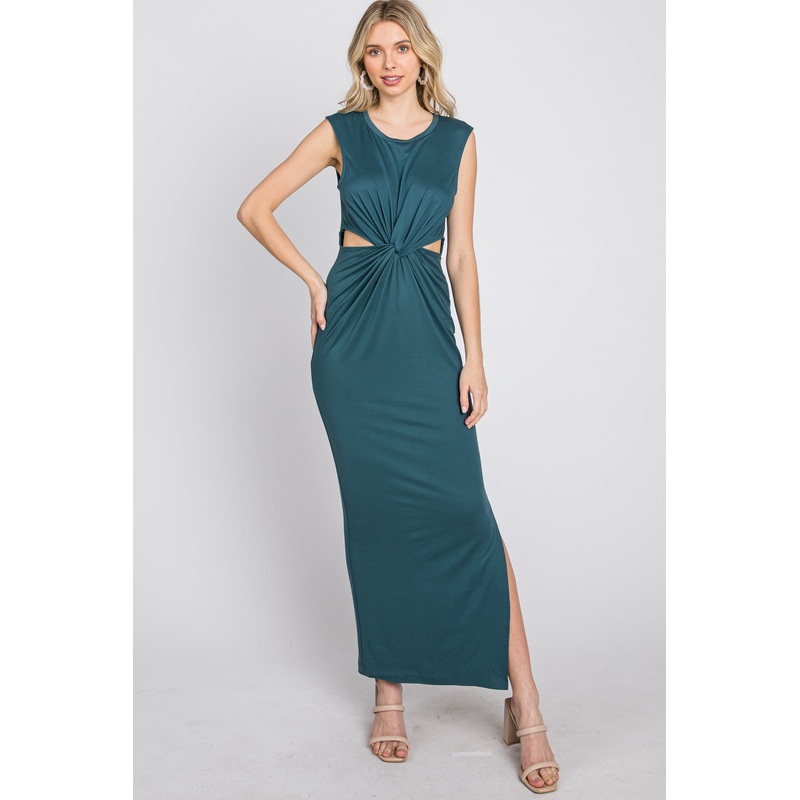 Teal Sleeveless Twist Cutout Midi Dress