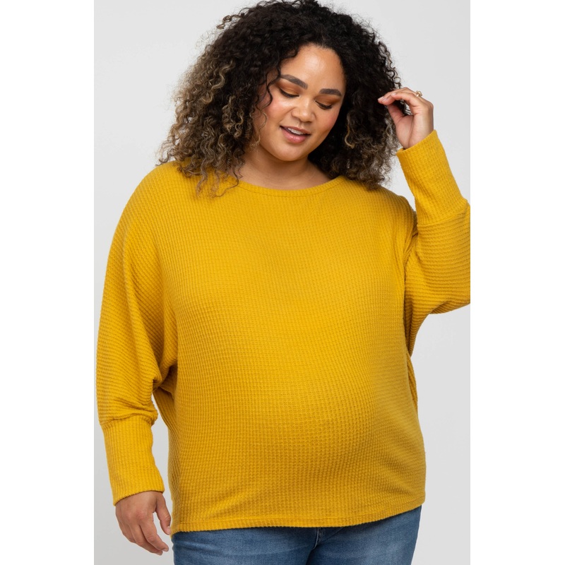 Yellow Brushed Waffle Knit Dolman Maternity Plus Top
