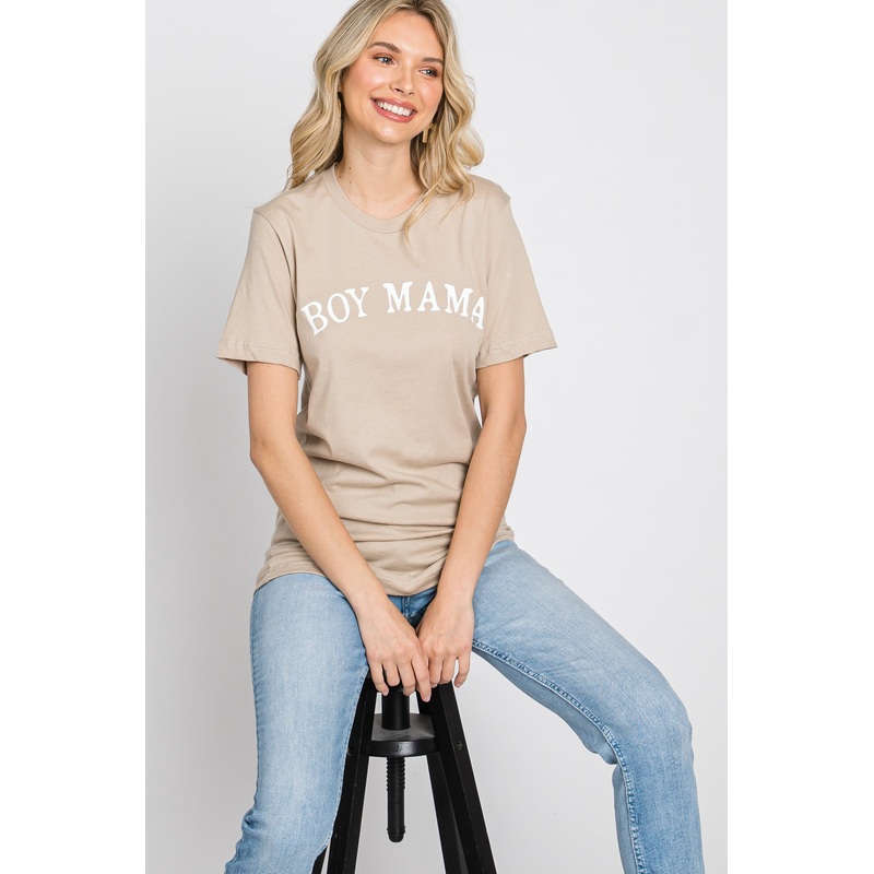 Beige "BOY MAMA" Graphic Tee
