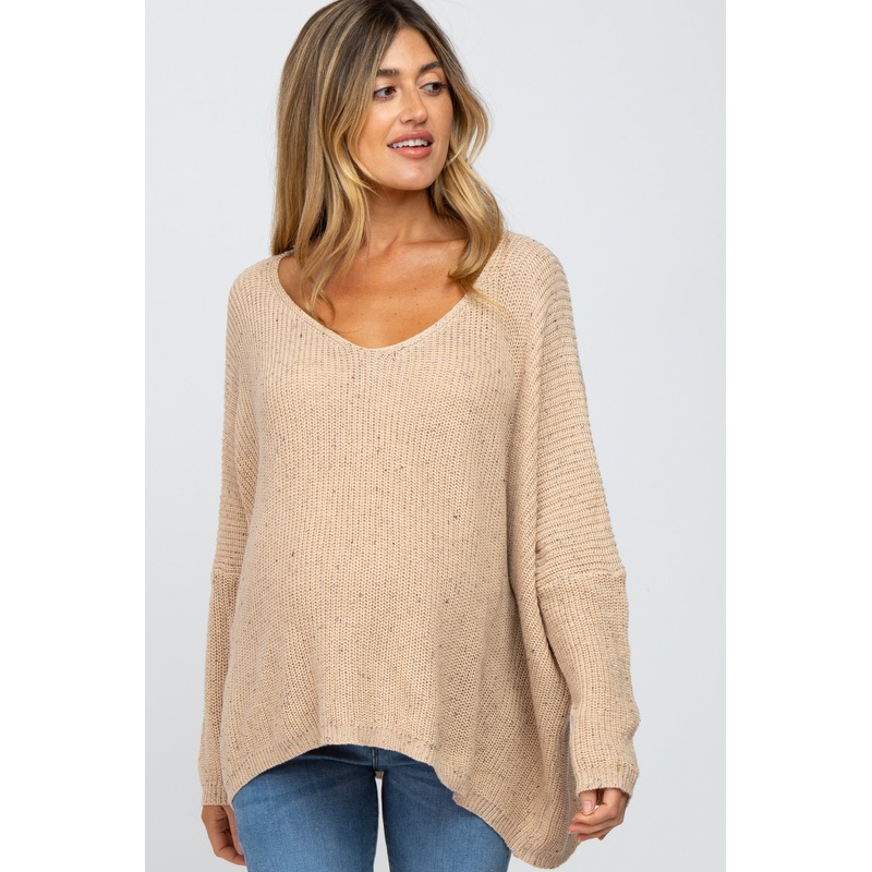 Beige Speckled Oversized Maternity Sweater