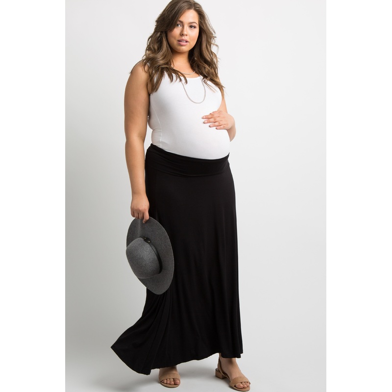 Black Basic Plus Maternity Maxi Skirt