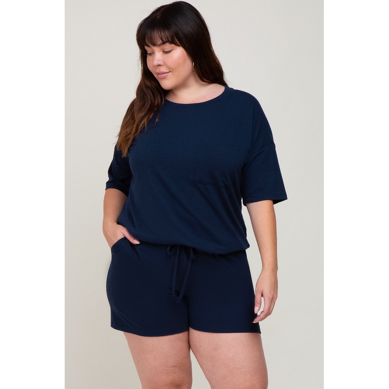 Navy Pocket Front Plus Pajama Short Set