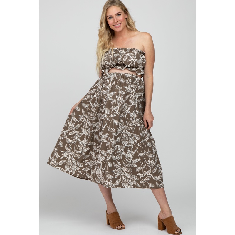 Olive Floral Print A-Line Maternity Skirt Set
