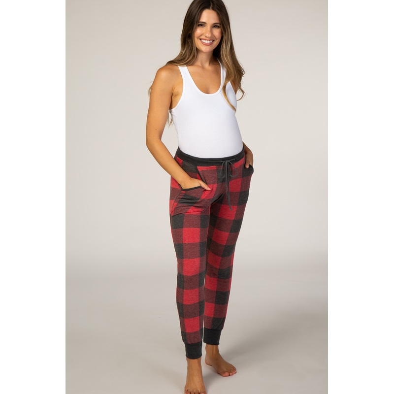 Red Plaid Maternity Sleep Joggers