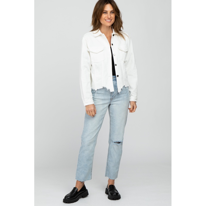 White Corduroy Distressed Hem Cropped Jacket