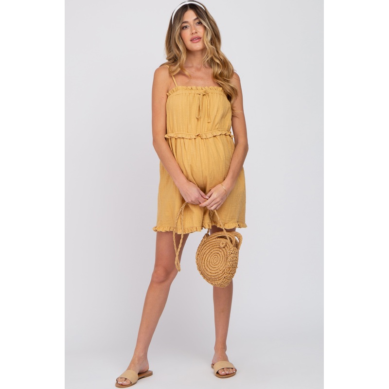Yellow Ruffle Accent Maternity Romper