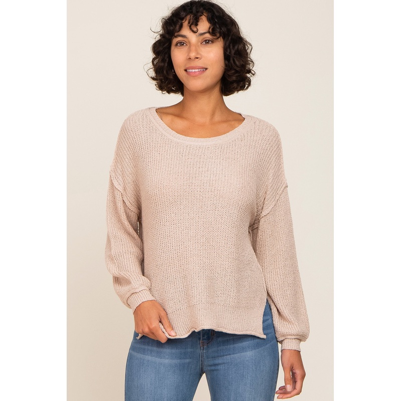 Beige Basic Side Slit Sweater