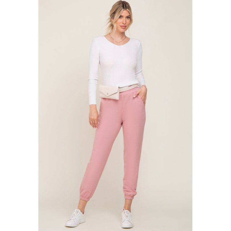 Pink Basic Pocketed Sweatpants