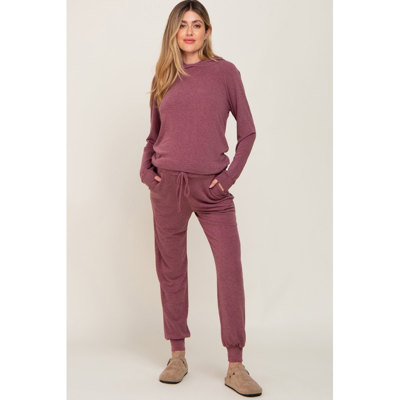 Plum Hoodie and Jogger Maternity Set