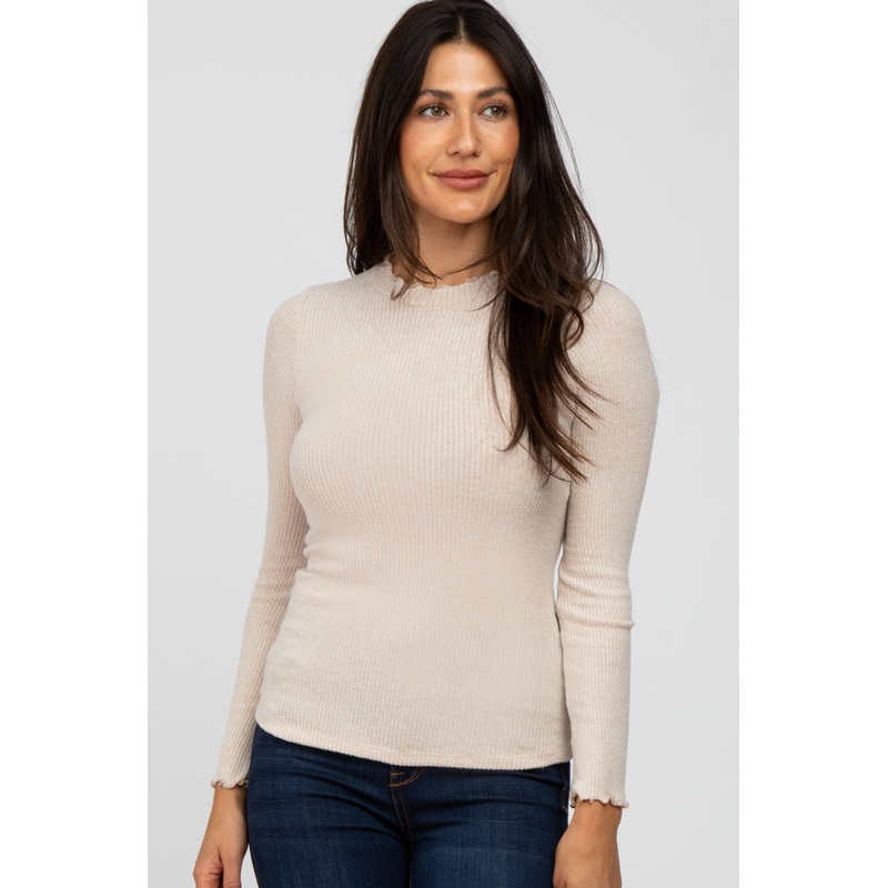 Beige Brushed Lettuce Trim Top