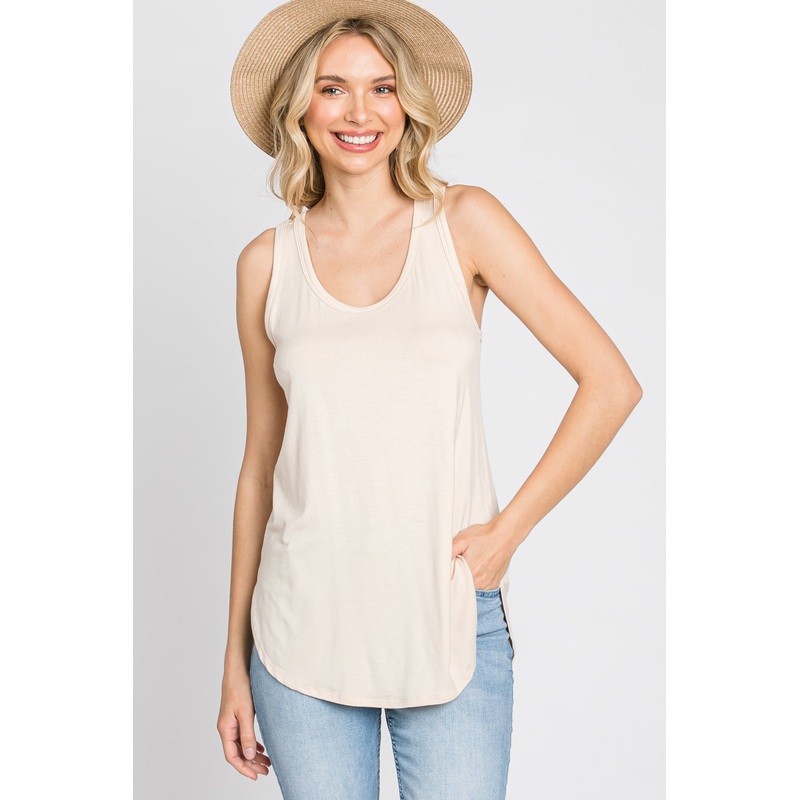 Beige Racerback Curved Hem Tank Top