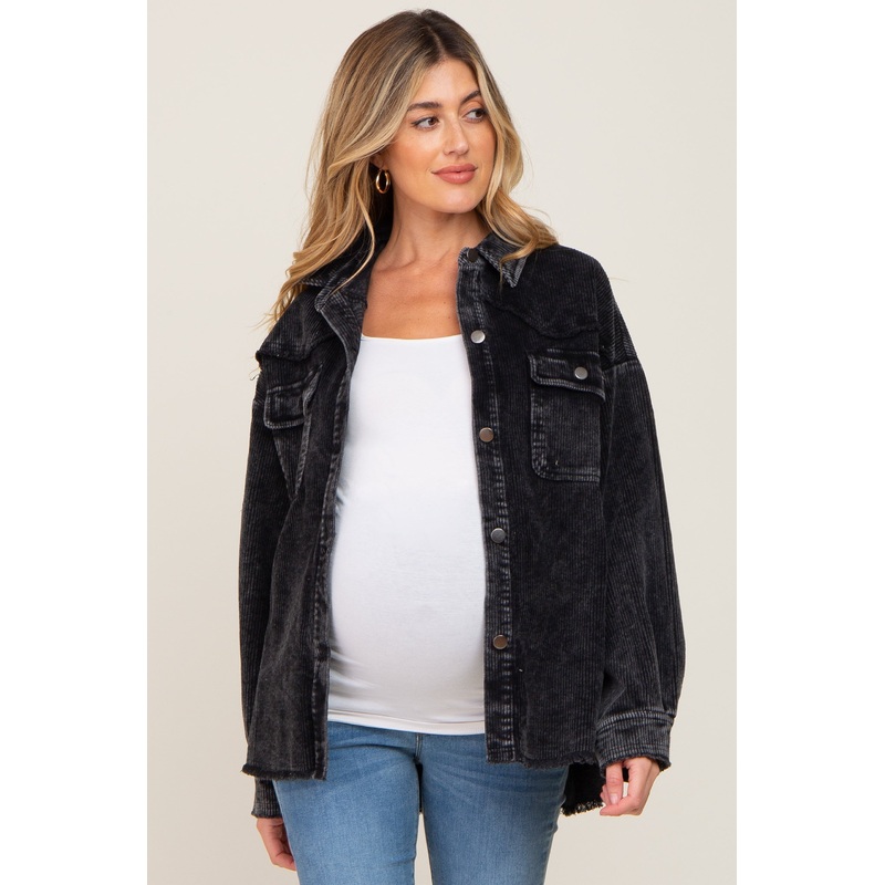 Black Corduroy Maternity Shirt Jacket
