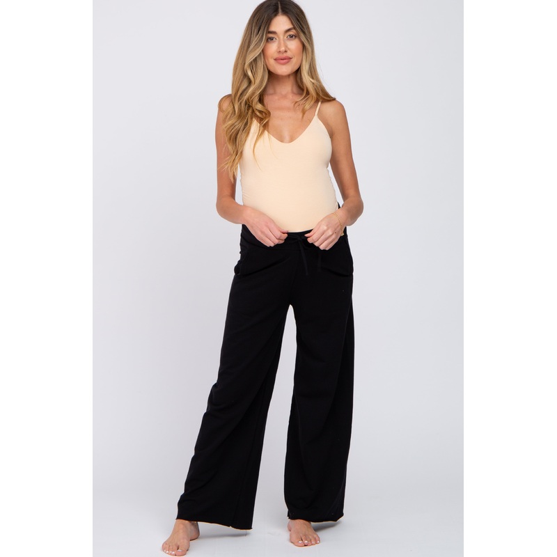 Black Smocked Waist Maternity Lounge Pants