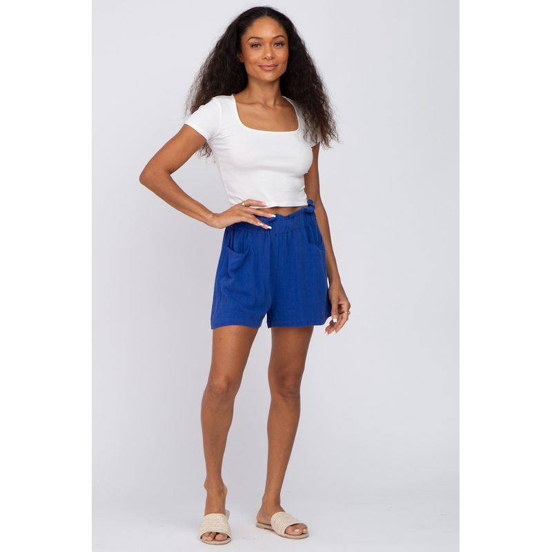 Blue Smocked Waist Pocket Shorts
