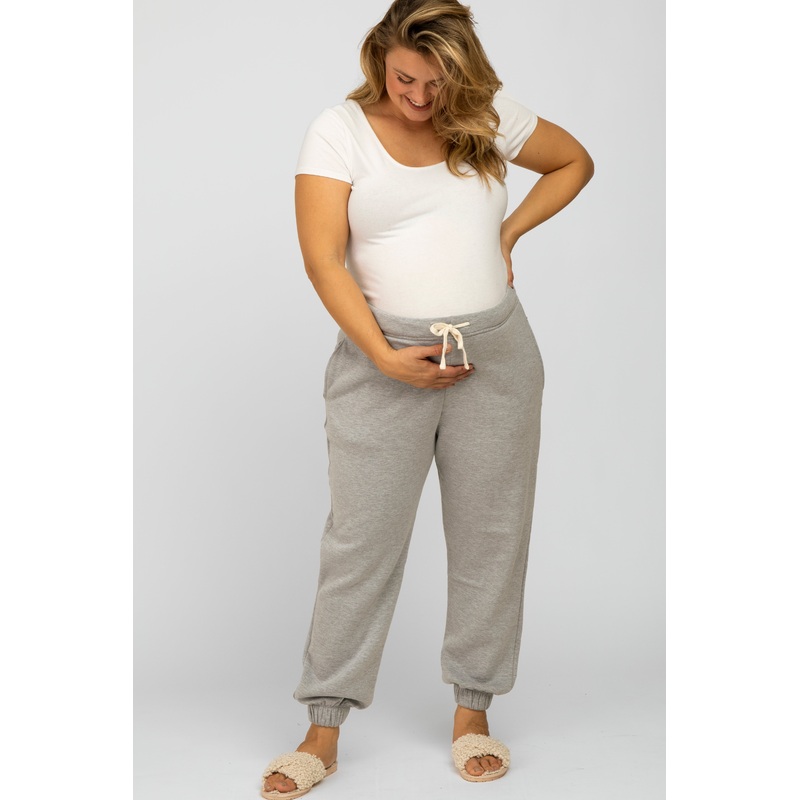 Heather Grey Soft Drawstring Maternity Plus Sweatpants