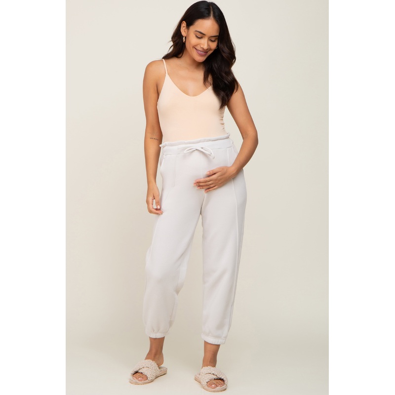 Ivory Paper Bag Waist Maternity Joggers