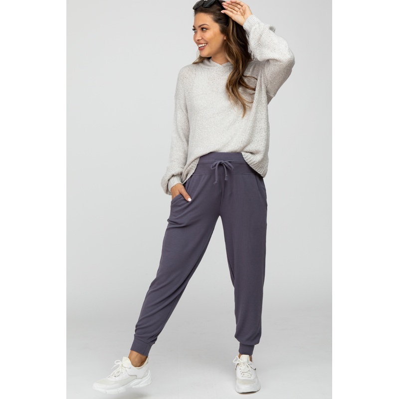 Purple Ribbed Maternity Jogger