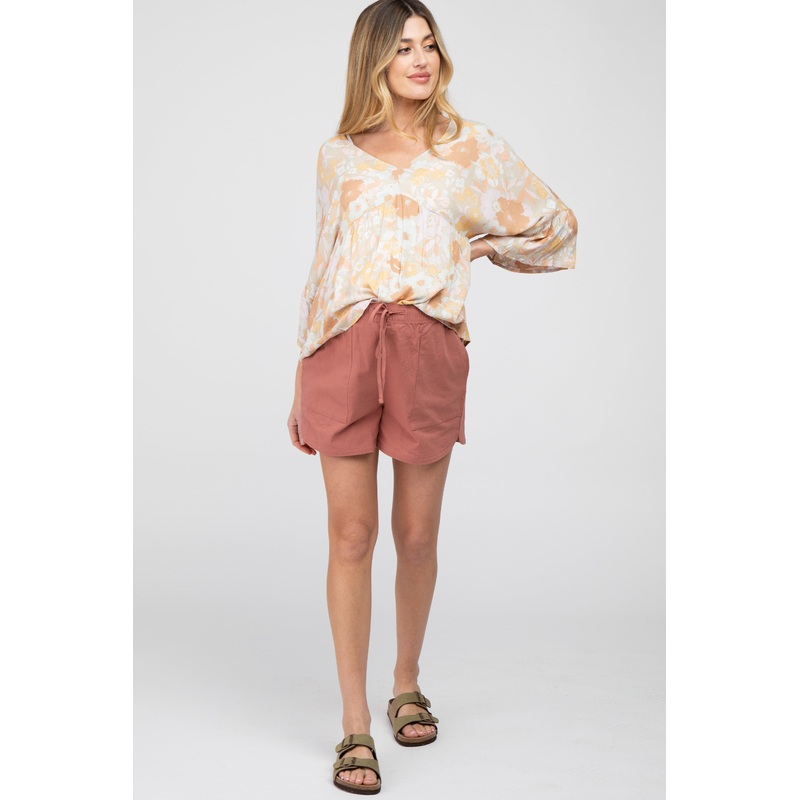 Rust Drawstring Maternity Shorts