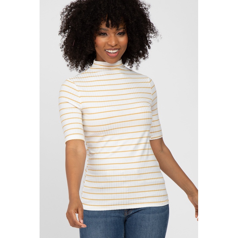 Yellow Striped Mock Neck Top