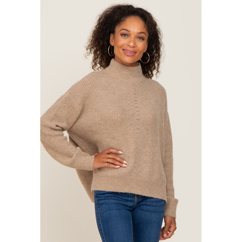 Beige Mock Neck Sweater