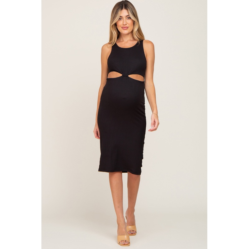 Black Cutout Maternity Midi Dress