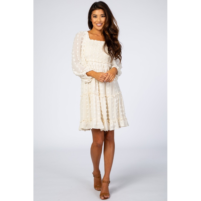 Ivory Swiss Dot Long Sleeve Dress