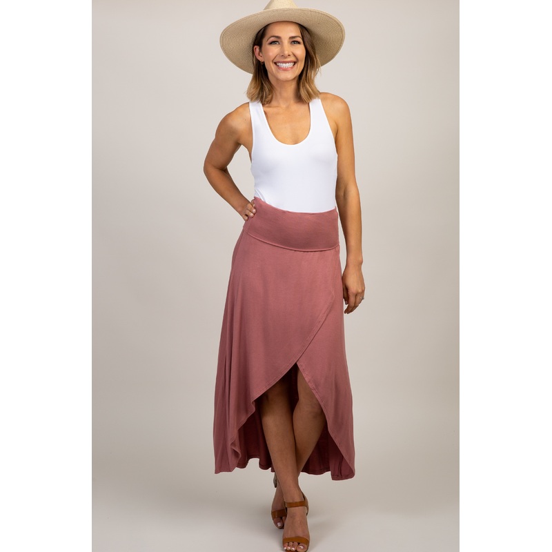 Mauve Foldover Hi-Low Wrap Skirt