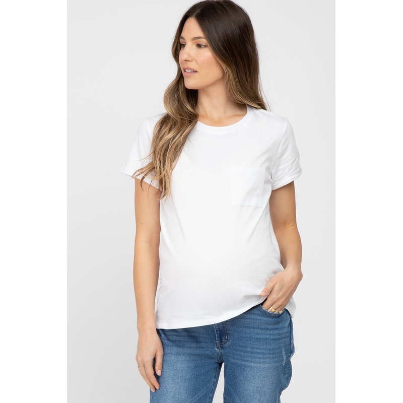 White Front Pocket Maternity Top