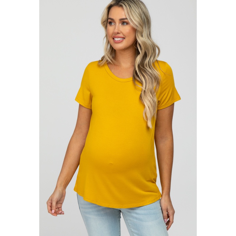 Yellow Basic Maternity Short Sleeve Top