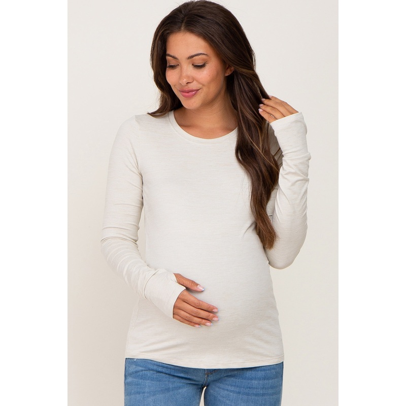 Beige Active Long Sleeve Maternity Top