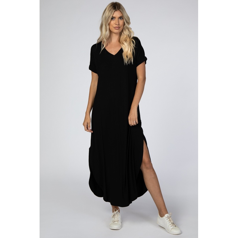 Black Curved Hem Maxi Dress