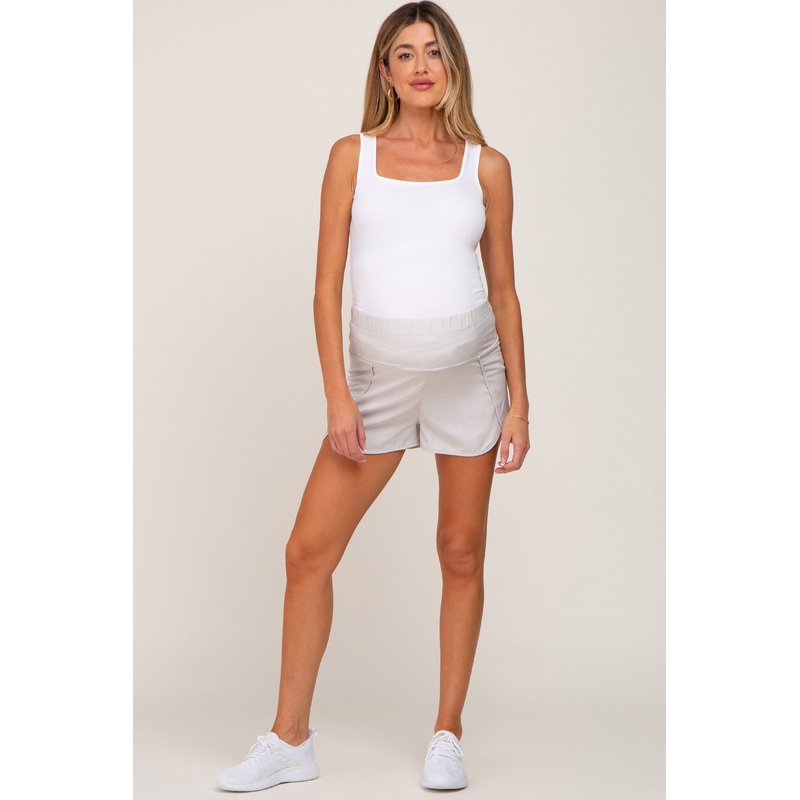 Ivory Elastic Waist Maternity Active Shorts