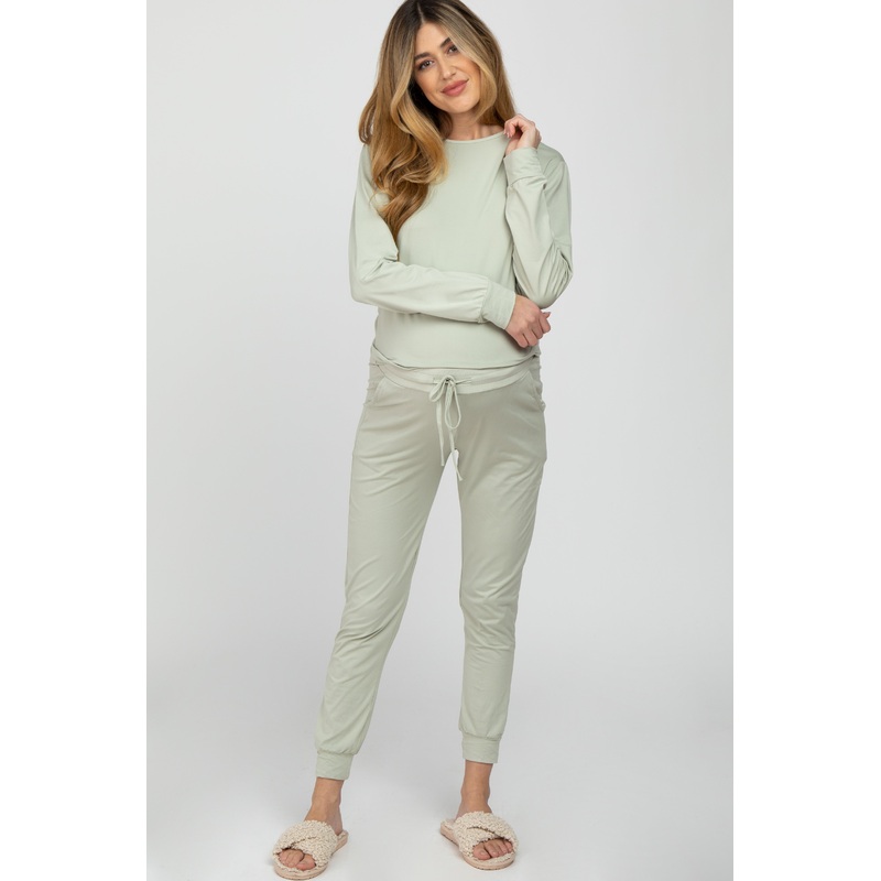 Mint Green Soft Knit Jogger Maternity Lounge Set