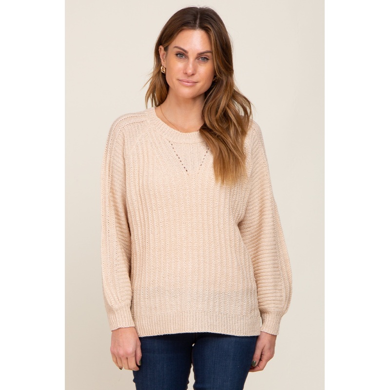Beige Puff Sleeve Sweater