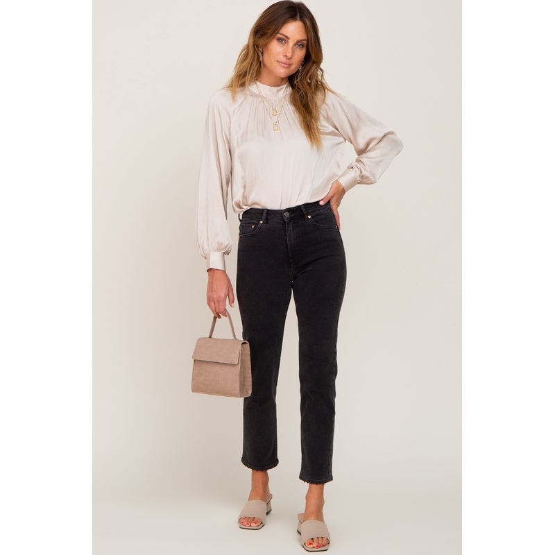 Beige Satin Long Sleeve Blouse