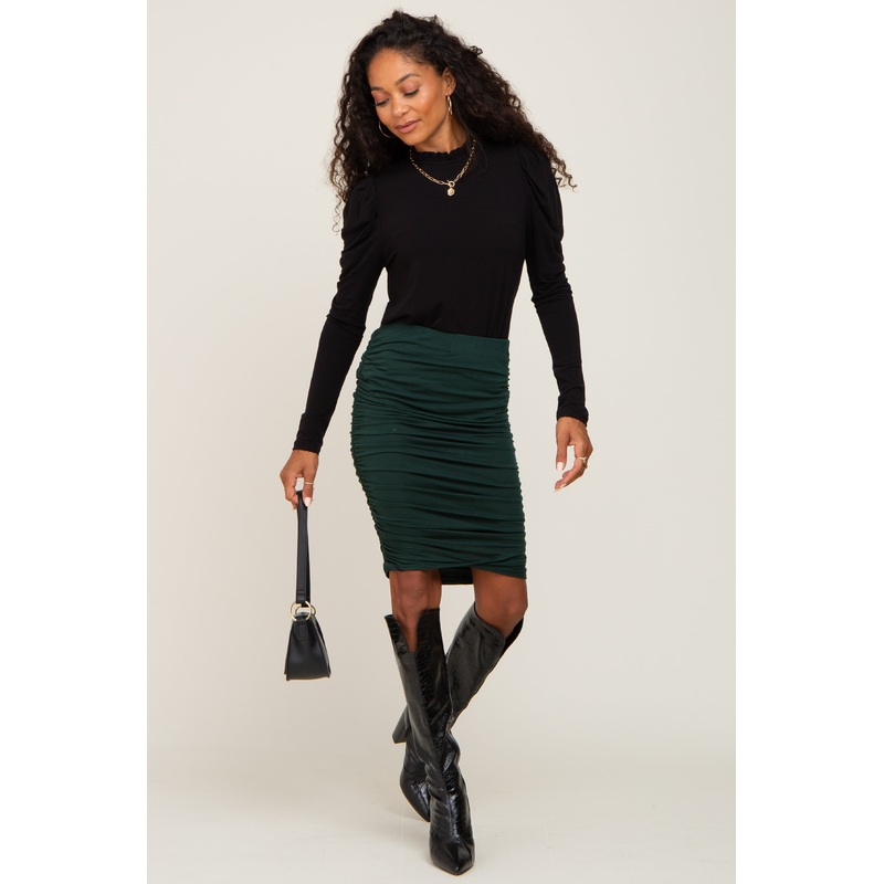 Forest Green Ruched Fitted Skirt