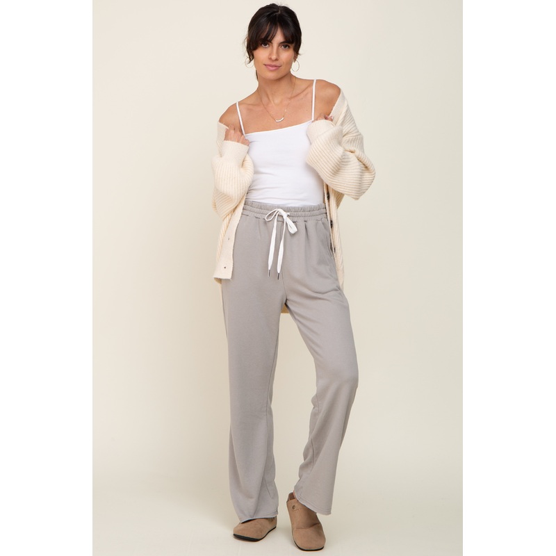 Grey Wide Leg Drawstring Lounge Pants