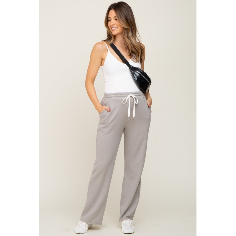 Grey Wide Leg Drawstring Maternity Lounge Pants