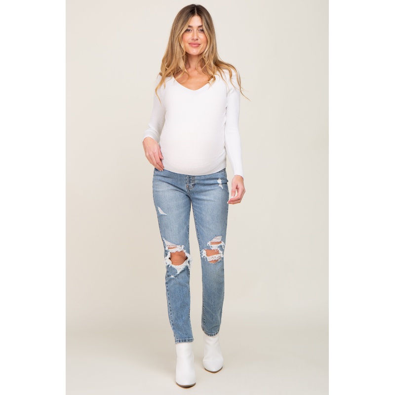 Light Blue Distressed Maternity Jeans