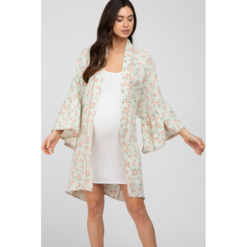Mint Green Floral Bell Sleeve Maternity Cover Up