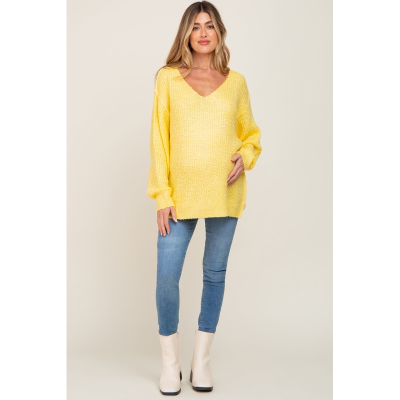 Yellow Knit Long Sleeve Maternity Sweater