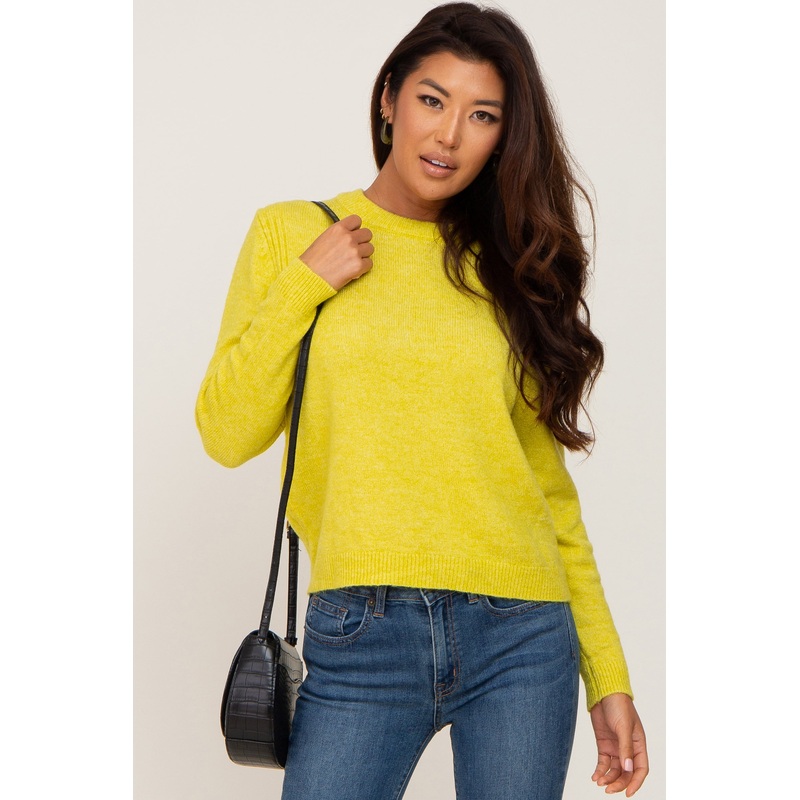Yellow Ribbed Accent Cropped Sweater