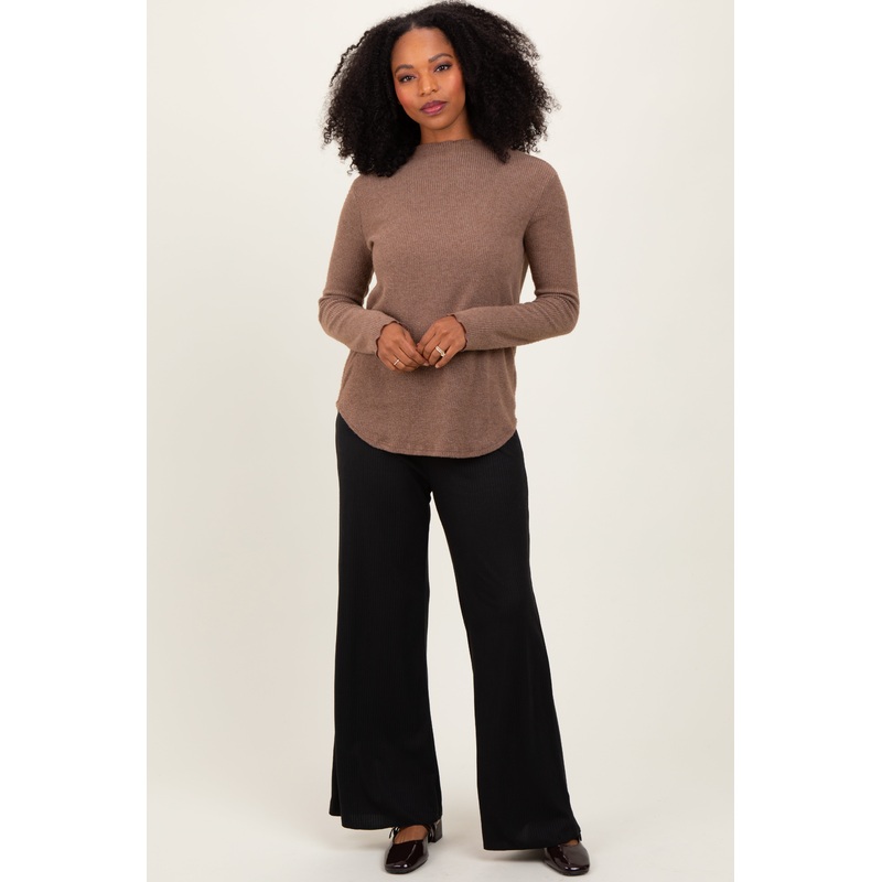 Black Ribbed Smocked Waistband Wide Leg Pants