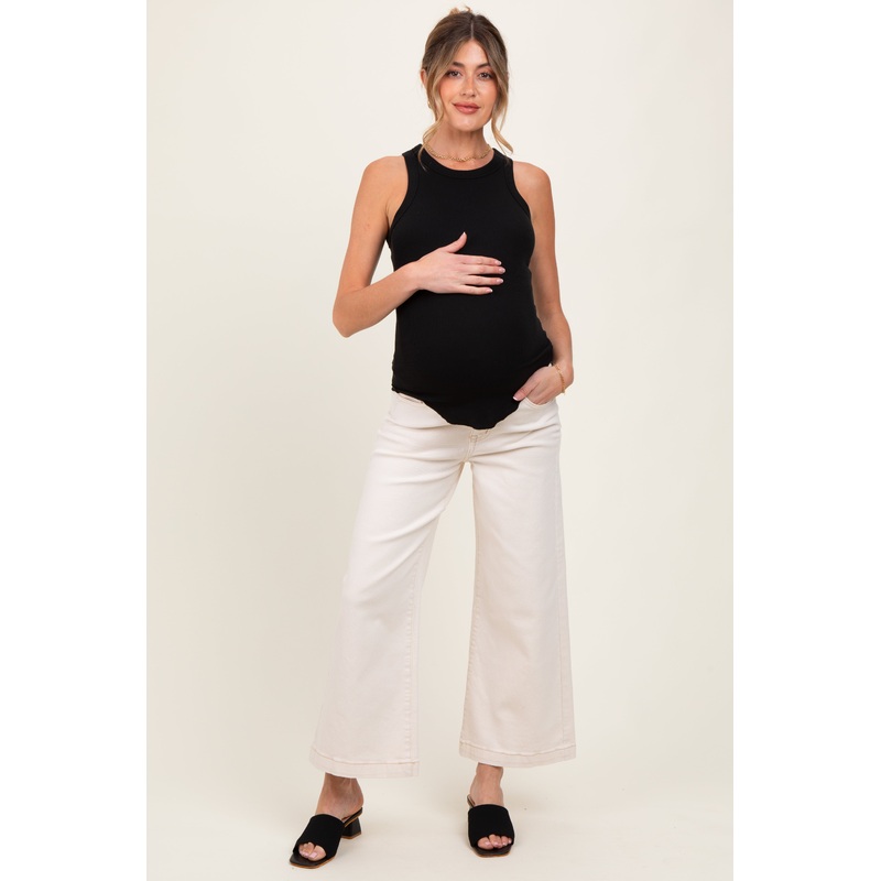 Ivory Ankle Wide Leg Maternity Jeans